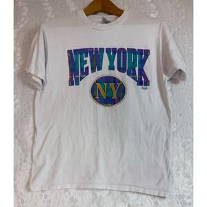 VTG 90s 1992 New York Purple Turquoise Plaid Love Unlimited T-Shirt Retro S / M